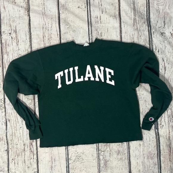 Tulane Green Wave Womens Champion Crop Top Green Sweatshirt - Picture 1 of 5